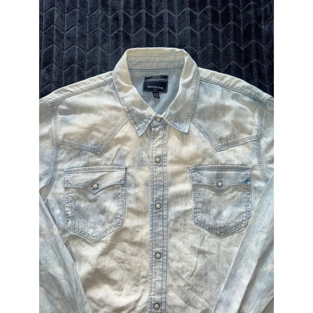 True Religion Men's Rocky Pearl Snap Denim Western Long Sleeve Shirt Size 2XL